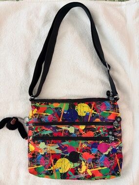 Kipling Multi-Color Splatter Crossbody with Black Strap